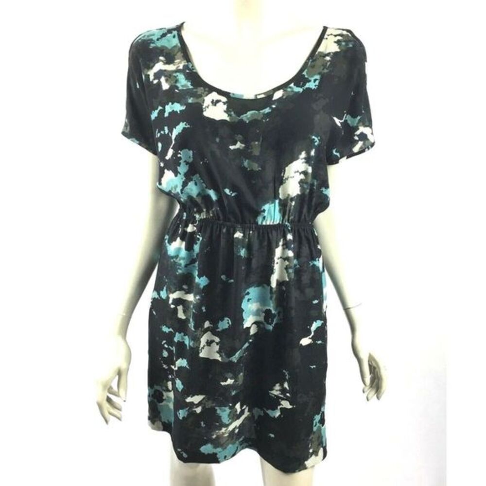 Silence Noise Black Abstract Shift Dress Snap Up Back Cold‎ Shoulder Women Small